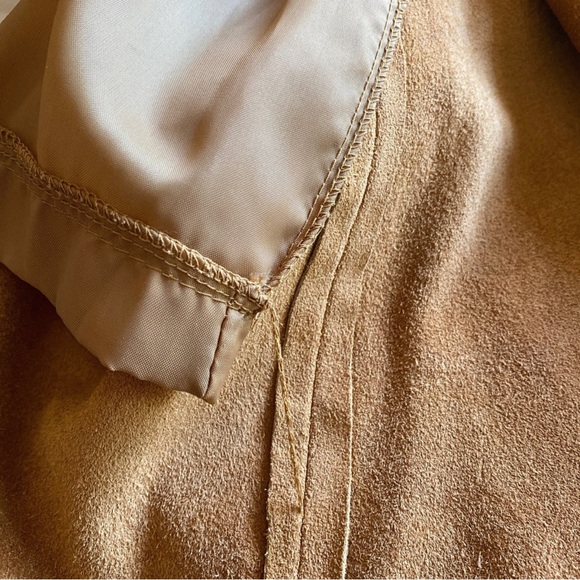 VINTAGE 1980s SUEDE SKIRT AVON FASHIONS BOHO GRUNGE SIDE ZIP SIZE 17/18 MCM TAN - Picture 8 of 11